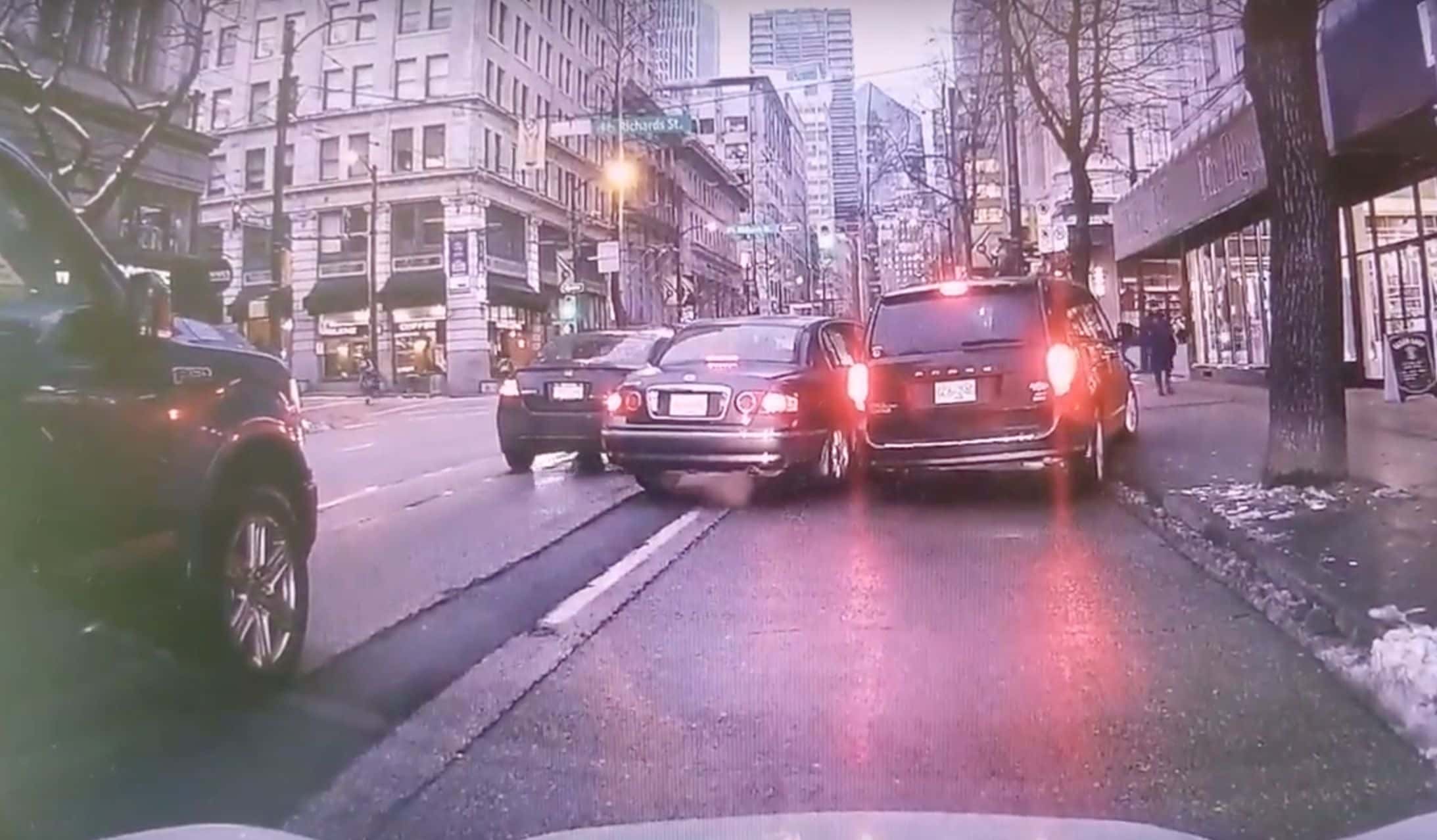 Vancouver Drivers Collide Sending Car On To Sidewalk (VIDEO)