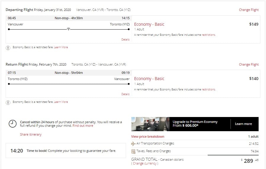 Air Canada Sale Black Friday Vancouver To Toronto