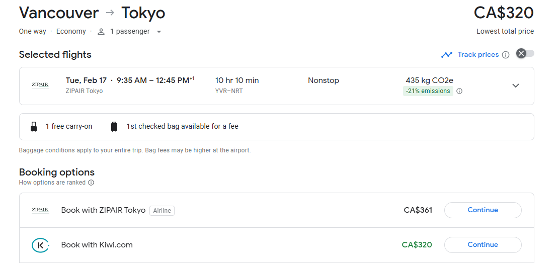 flights vancouver tokyo