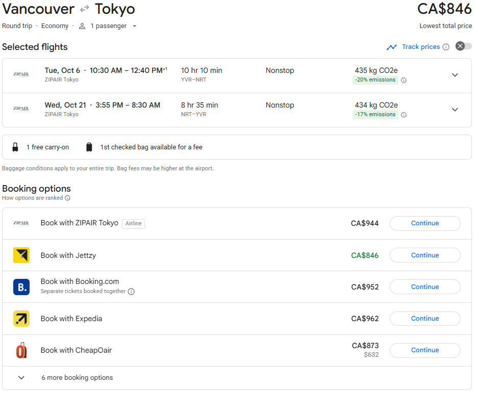 flight deal vancouver tokyo