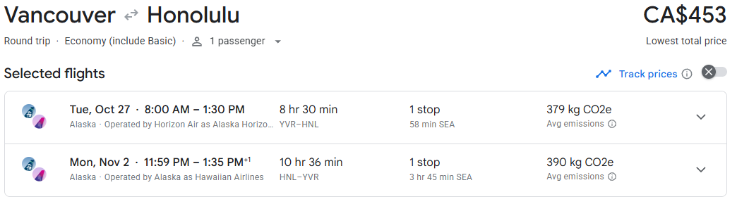 vancouver hawaii flights