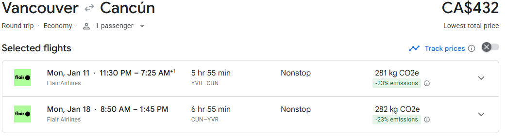 vancouver to cancun flights